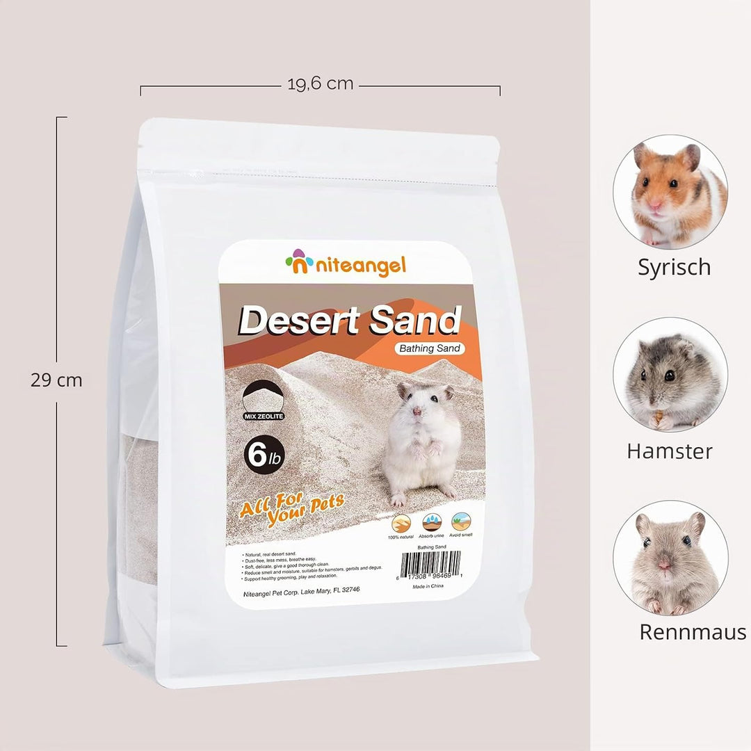 Niteangel Hamster Wüstenbad Sand | Staubfreier Badesand oder Streusand für Hamster, Chinchillas, Ger