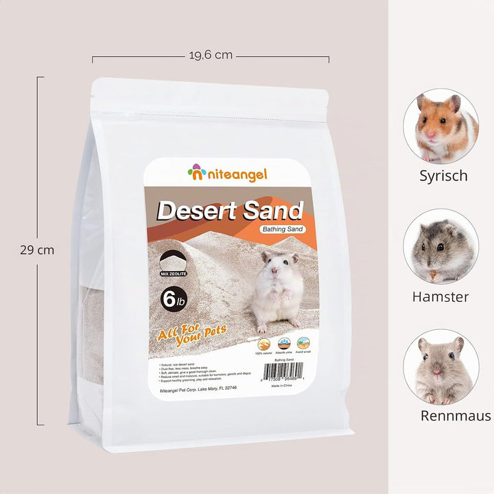 Niteangel Hamster Wüstenbad Sand | Staubfreier Badesand oder Streusand für Hamster, Chinchillas, Ger