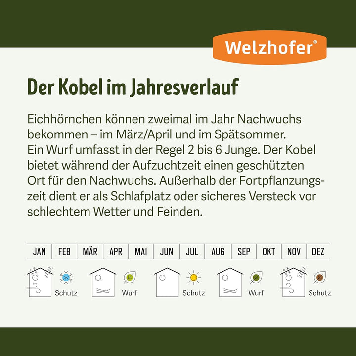 Welzhofer Eichhörnchen-Kobel Carlotta – wetterfestes Eichhörnchenhaus mit 2 EIN-/Ausgängen, Belüftun