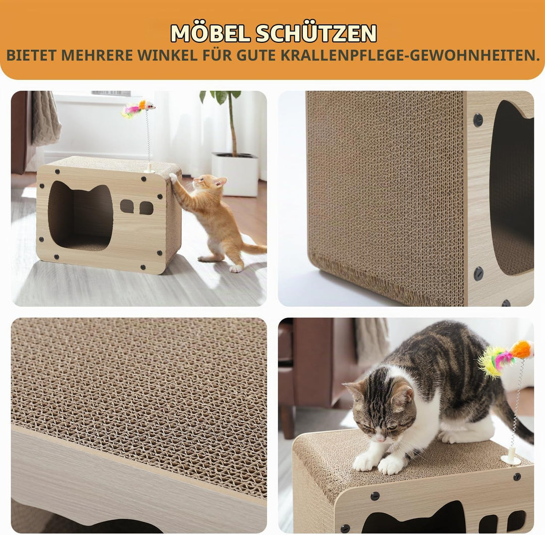 PETEPELA 2 Stücke Kratzbrett für Katzen,Kratzpad Lounge Kratzpappe Katzenhaus mit Höhle, Katzenspiel