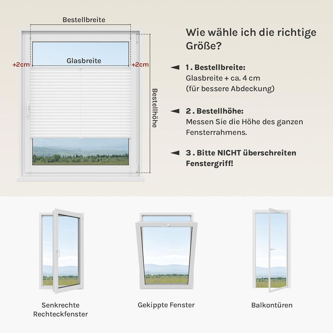 WOLTU Plissee Klemmfix ohne Bohren 115x130cm (BxH) Weiss Faltrollo Plisseerollo mit Klemmträger Lich