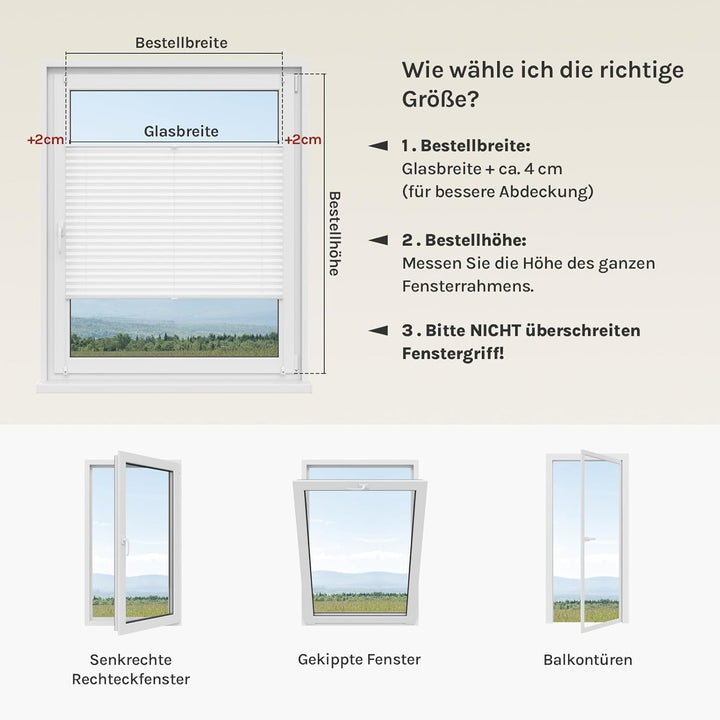 WOLTU Plissee Klemmfix ohne Bohren 115x130cm (BxH) Weiss Faltrollo Plisseerollo mit Klemmträger Lich