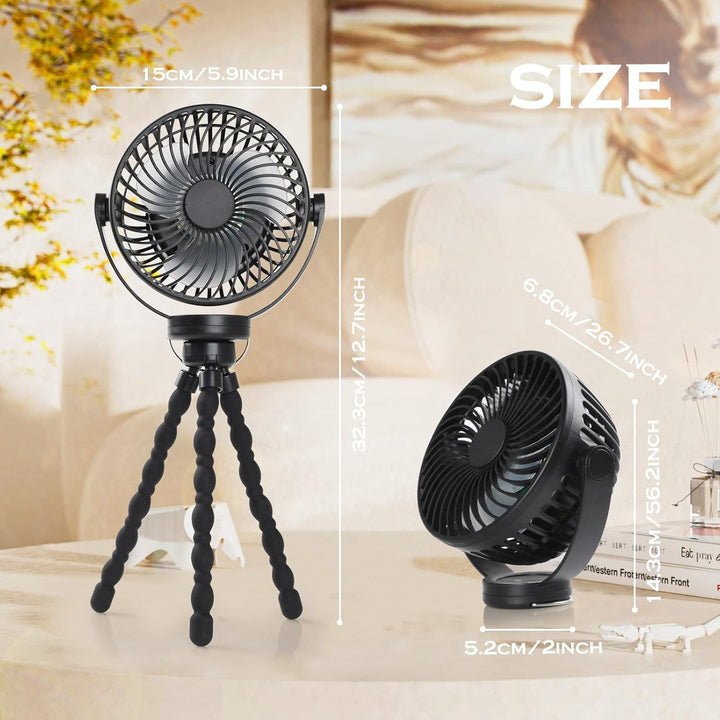Hianjoo Kinderwagen Ventilator mit LED Leicht, 5200mAh Kleiner Tischventilator Camping Ventilator, 3