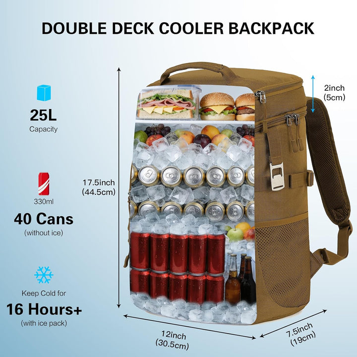 Kühlrucksack 25L Taktischer Kühltasche Rucksack Isolierte Auslaufsicher Kühl Thermo Rucksack mit Fla