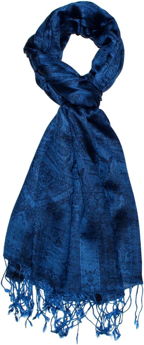 Lorenzo Cana Pashmina Damenschal Schaltuch hochwertig 70 cm x 180 cm Paisleymuster gewebt mittelblau