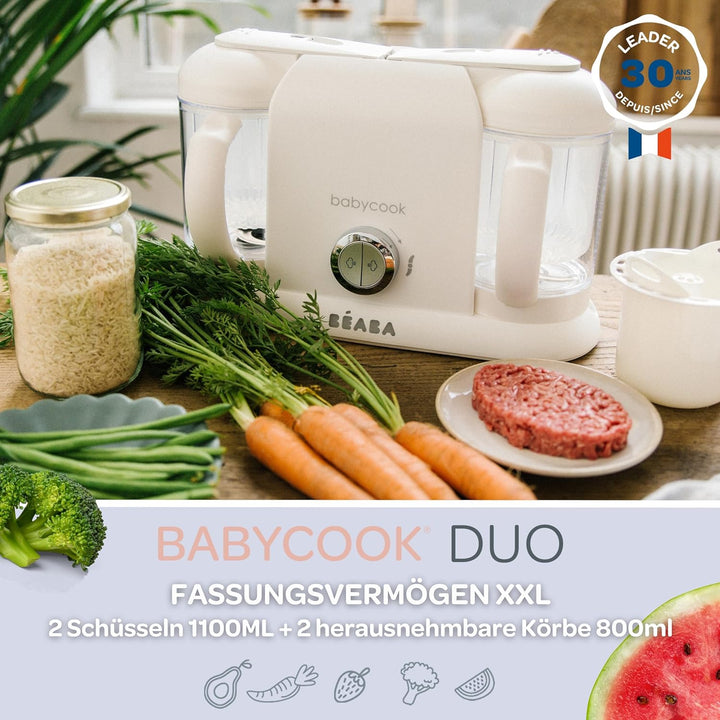 BÉABA - Babycook Duo - 4 in 1 Babynahrungszubereiter - Schonender Dampfgarer - Schnelles Dampfgaren