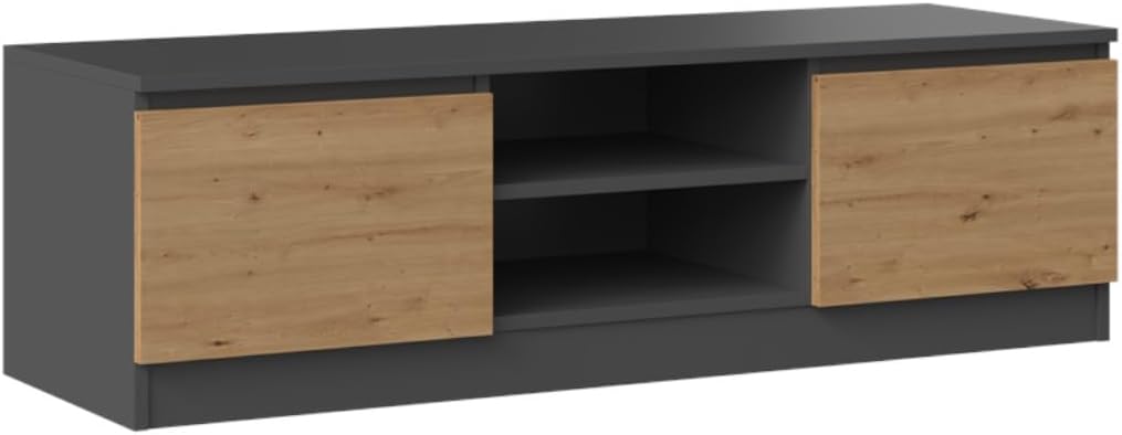 VBChome TV-Schrank 140 x 40 x 36 cm Eiche Aritsan-Antrazit Griffelose Tv-Regal Fernsehtisch mit 2 Tü