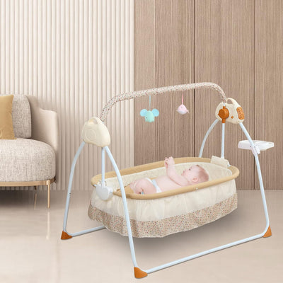 Elektrische Babywiege, Automatische Babybett Klappbare mit Smart Bluetooth Musik und Fernbedienung,