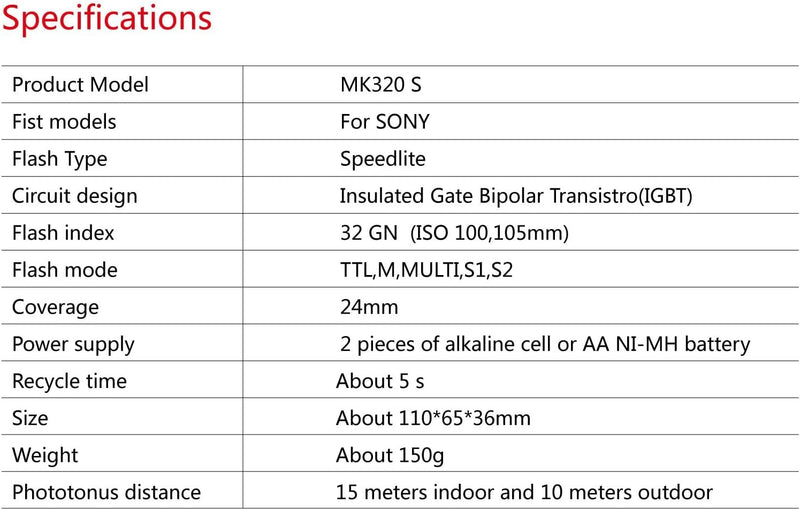 Meike MK-320S Mini TTL Speedlite Automatic Flash for Sony MI Hot Shoe DSLR and Mirrorless Cameras A7