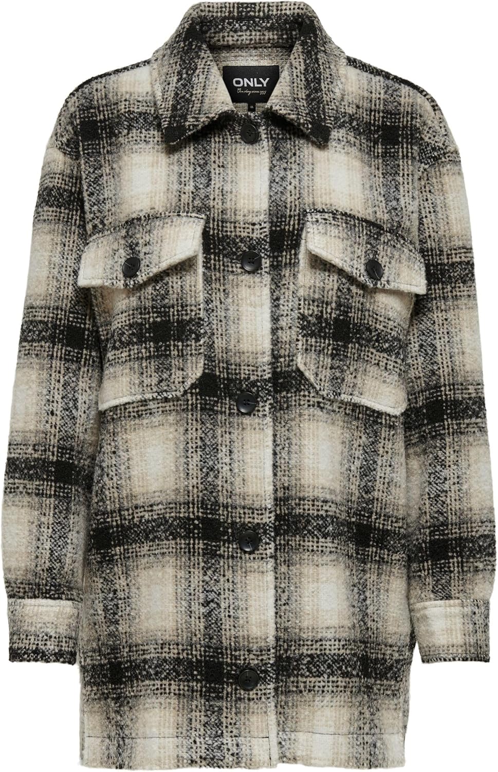 ONLY Female Lange Hemdjacke ONLALLISON Lange Hemdjacke XS Pumice Stone/Checks:black, XS Pumice Stone