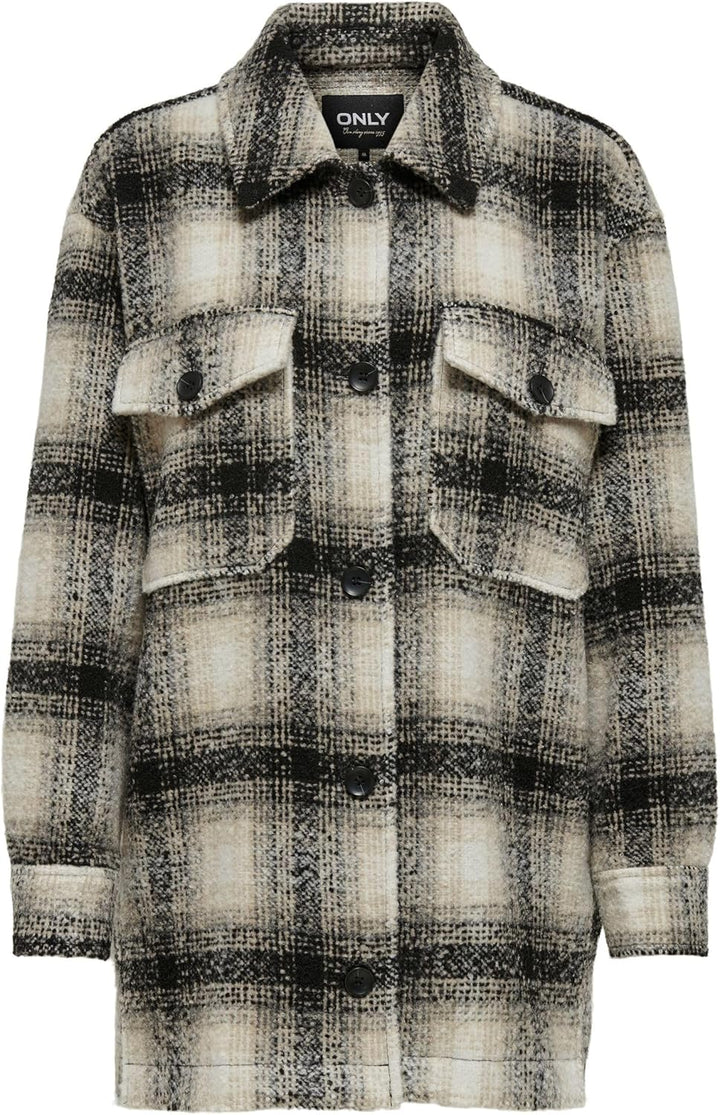 ONLY Female Lange Hemdjacke ONLALLISON Lange Hemdjacke XS Pumice Stone/Checks:black, XS Pumice Stone