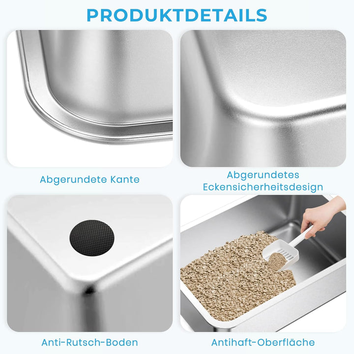 Lohofrnny Edelstahl Katzenklo, 50×35×20cm Grosse XXL Katzentoilette aus Edelstahl, Katzenklo Geruchs