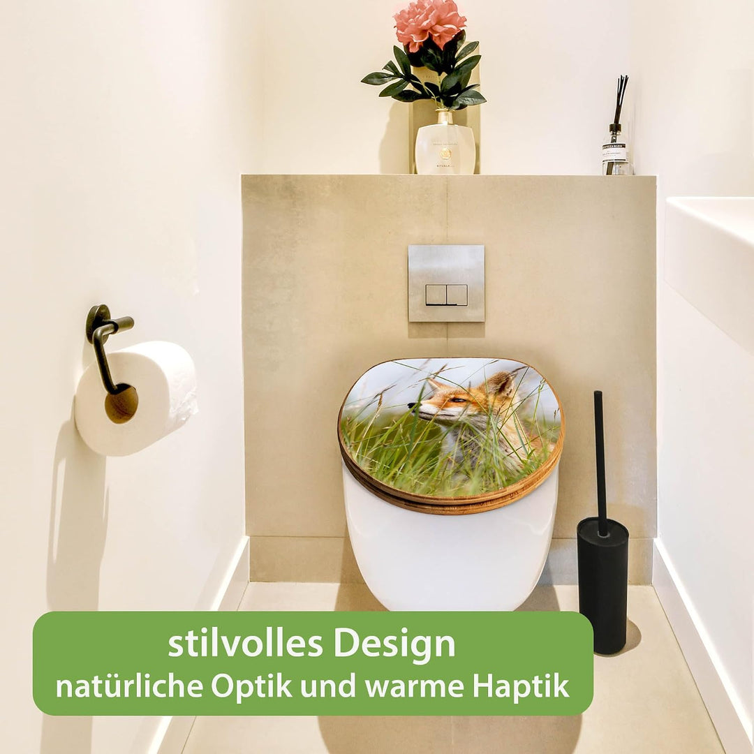 banjado Design WC Sitz Bambus Absenkautomatik 45,8x37,5cm - Toilettendeckel mit Absenkautomatik Holz