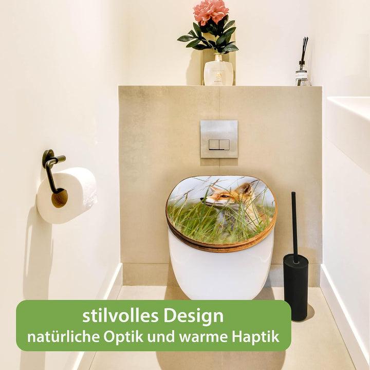 banjado Design WC Sitz Bambus Absenkautomatik 45,8x37,5cm - Toilettendeckel mit Absenkautomatik Holz