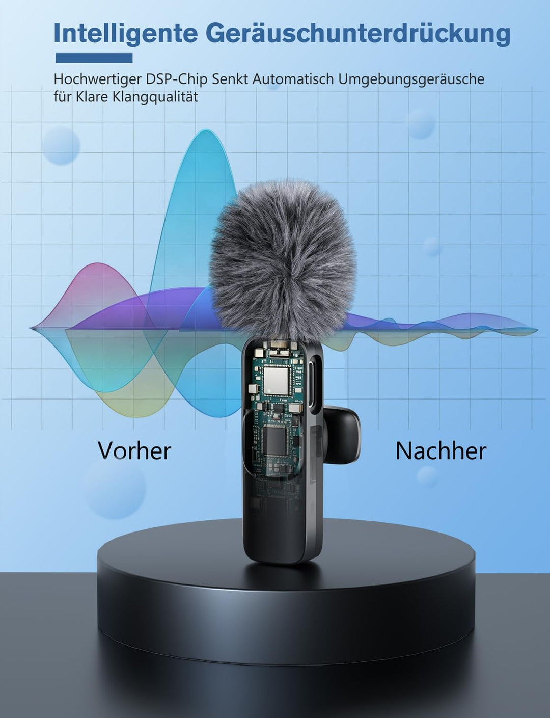 Kabelloses Lavalier Mikrofon für iPhone/iPad/Android (2er-Pack), Mini Mic mit Lightning &amp; USB-C, Ger