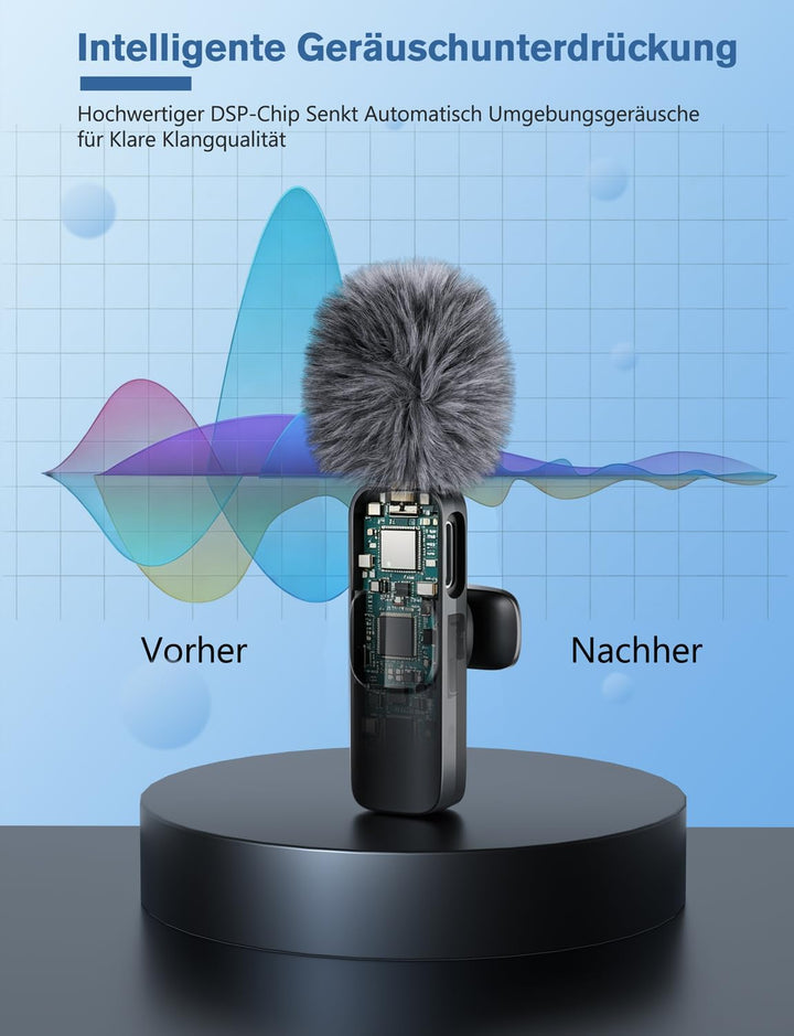 Kabelloses Lavalier Mikrofon für iPhone/iPad/Android (2er-Pack), Mini Mic mit Lightning &amp; USB-C, Ger