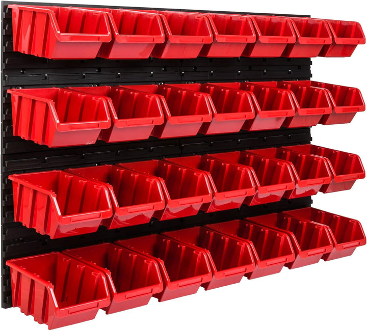 Lagersystem Werkstattregal | 115 x 78 cm | 28 stck. Box | Wandregal mit Stapelboxen - Wandplatten Ex