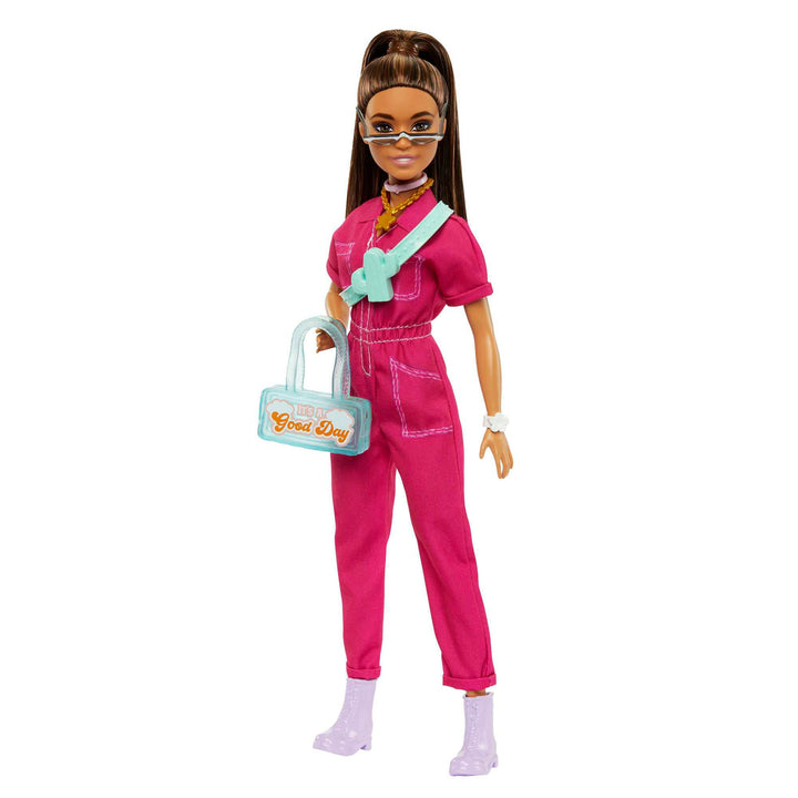 Barbie Fashionista - Puppe in pinkem Jumpsuit mit Accessoires und Welpen für Styling-Spass und Gesch