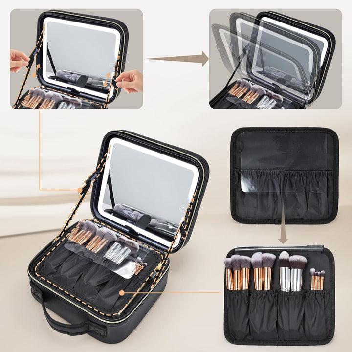 Kosmetikkoffer mit Beleuchtetem Spiegel Schminktasche Make up Tasche Make up Koffer Reise Kosmetikta