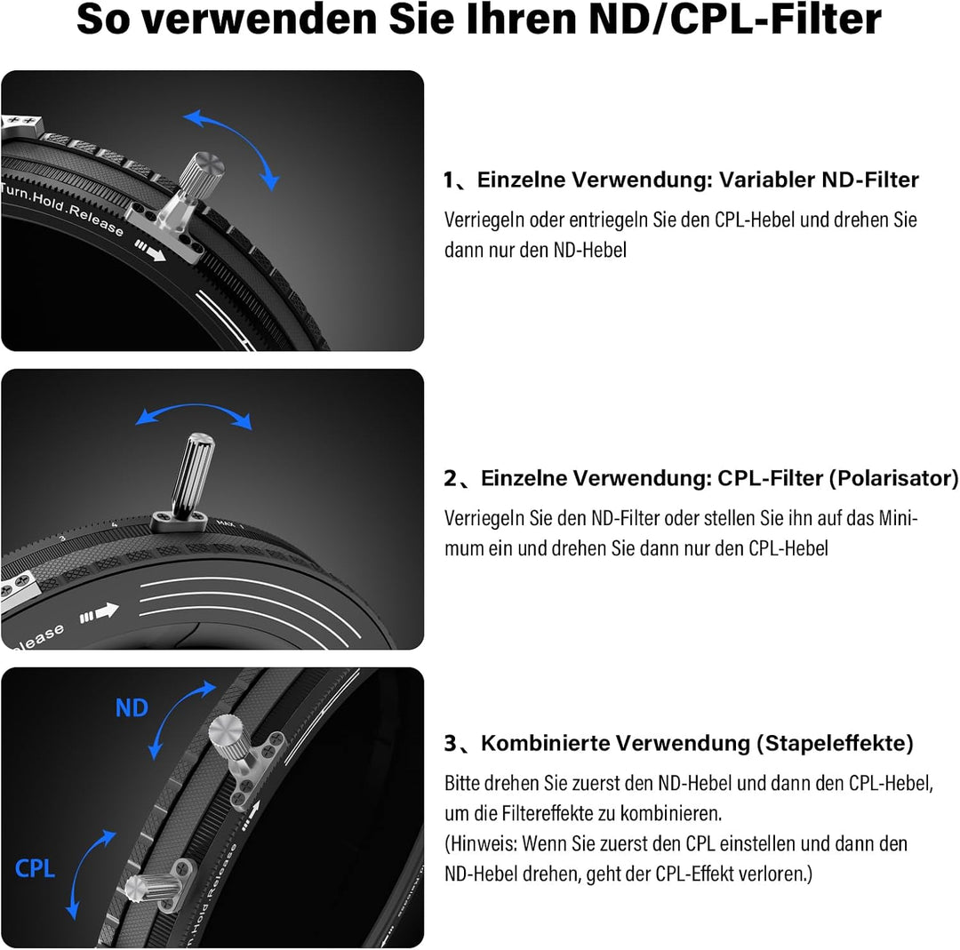 H&amp;Y RevoRing Mark II 58-77 mm Verstellbarer Multi-Fit VND + CPL Filter, 3-in-1 Variabler ND3-1000 &amp;