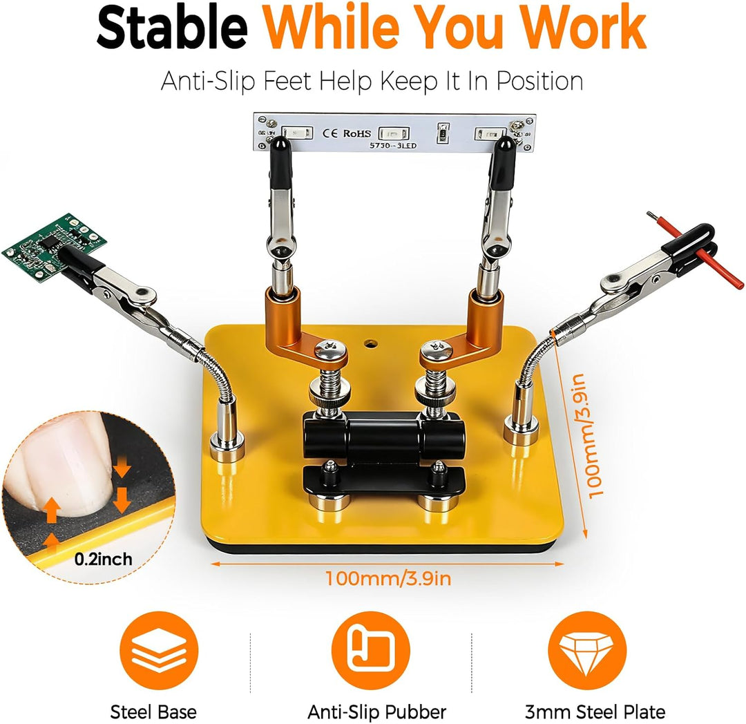 Magnetische helfende Hände Lötstation mit 10 x 10 cm stabiler Basis, 4 flexiblen Armen Löthilfe– 360