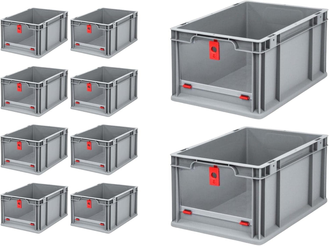 SparSet 10x Eurobox NextGen Insight Cover | HxBxT 22x30x40 | 20 Liter | Hoch/Rot | Eurobehälter, Tra