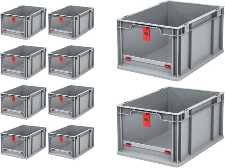 SparSet 10x Eurobox NextGen Insight Cover | HxBxT 22x30x40 | 20 Liter | Hoch/Rot | Eurobehälter, Tra