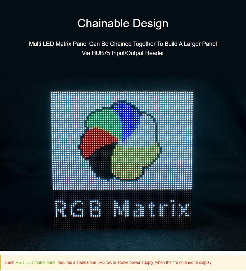 Waveshare RGB Full-Color LED Matrix Panel 64×32 Pixels Display Screen 3mm Pitch Digital Led Module A