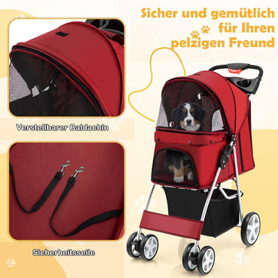 COSTWAY Hundewagen Haustiere Buggy bis 15kg, Hundebuggy mit Netzfenstern & Getränkehalter & Anhänger