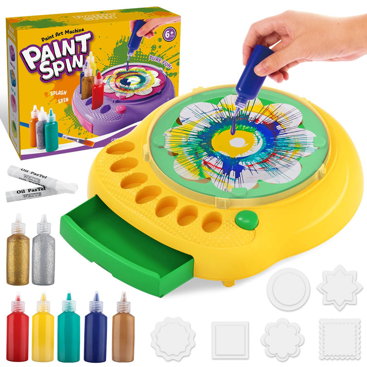 Spin Art Maschine für Kinder 4-12 Jahre - Malset mit Drehscheibe &amp; 7 Farben | Bastelset zum Malen mi