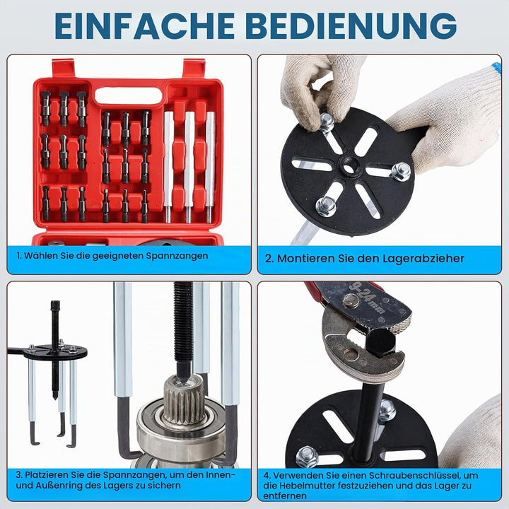 FreeTec 21tlg Innenlager Kugellager Abzieher, Universal Innenabzieher Lager Set, 3 Gebogenen Haken K