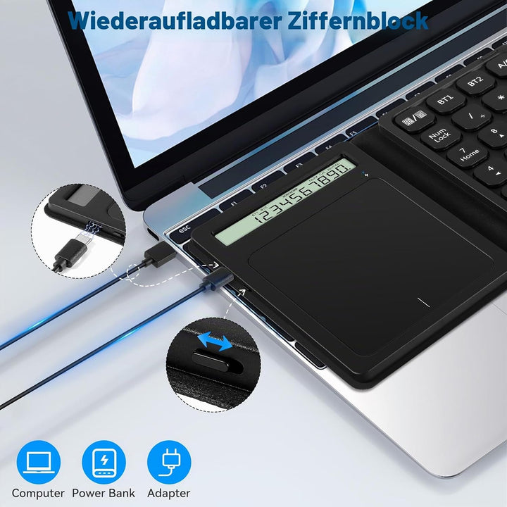 Bluetooth Numpad, Luckits Tragbar Ziffernblock kabellos mit Display &amp; Touchpad-Rechner 23 Tasten Fal