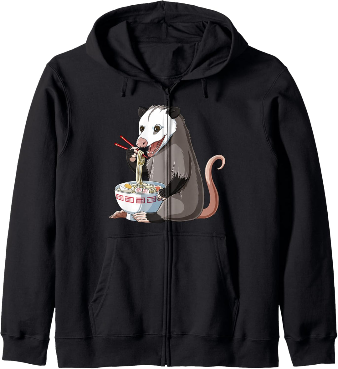Lustiges japanischer Anime Opossum isst Ramen Kapuzenjacke