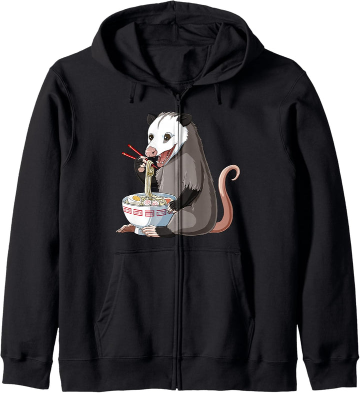 Lustiges japanischer Anime Opossum isst Ramen Kapuzenjacke