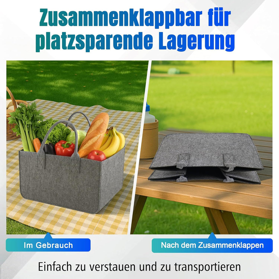 Novent Einkaufskorb Filzkorb 30L XXL Filztasche gross faltbar Einkaufstasche mit Griffen – Robuster