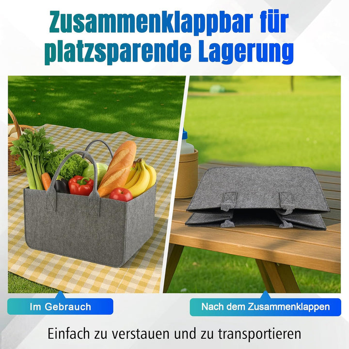Novent Einkaufskorb Filzkorb 30L XXL Filztasche gross faltbar Einkaufstasche mit Griffen – Robuster