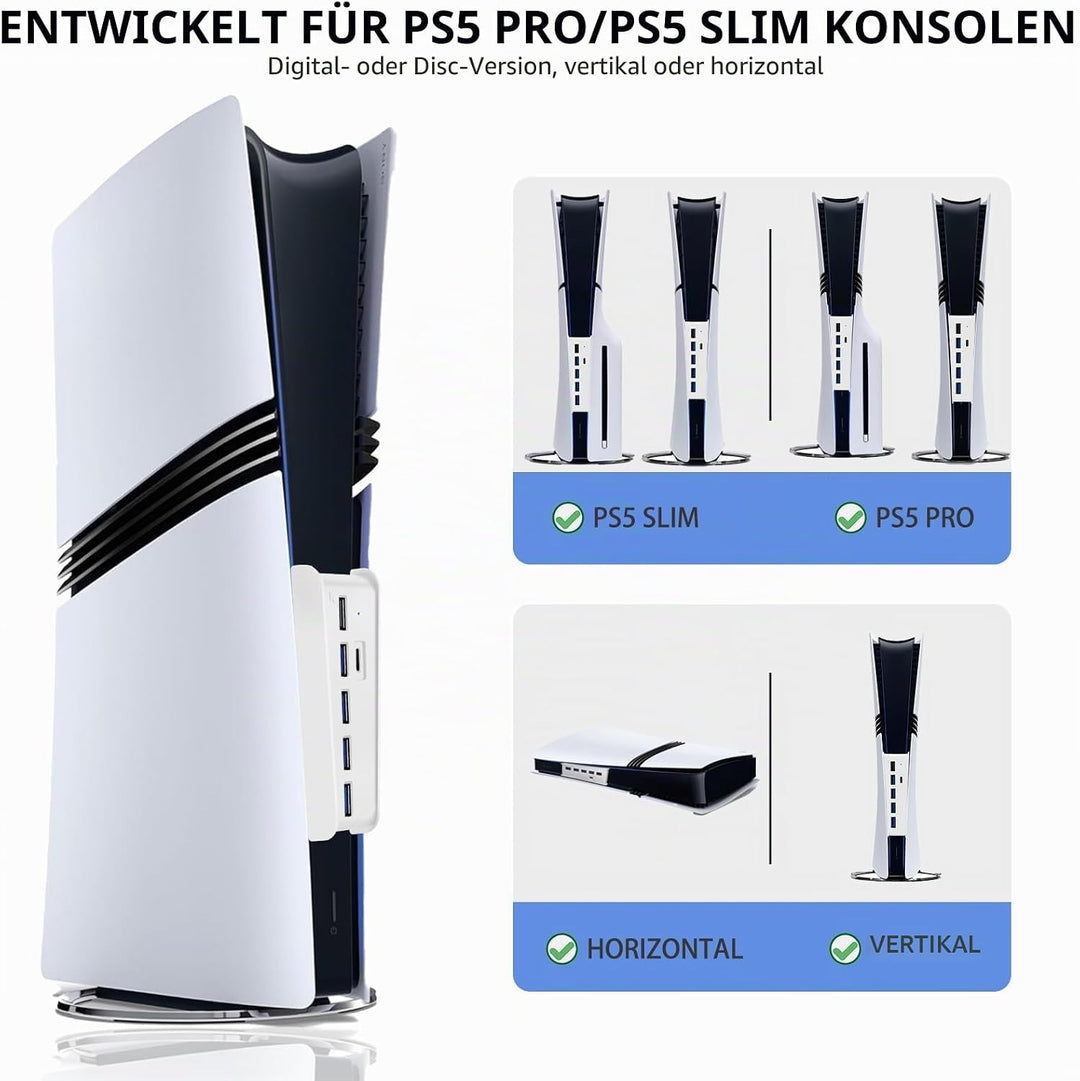 6 Ports USB Hub für PS5 Pro Konsole, High-Speed Expander Hub Splitter Erweiterungsadapter mit 4 USB
