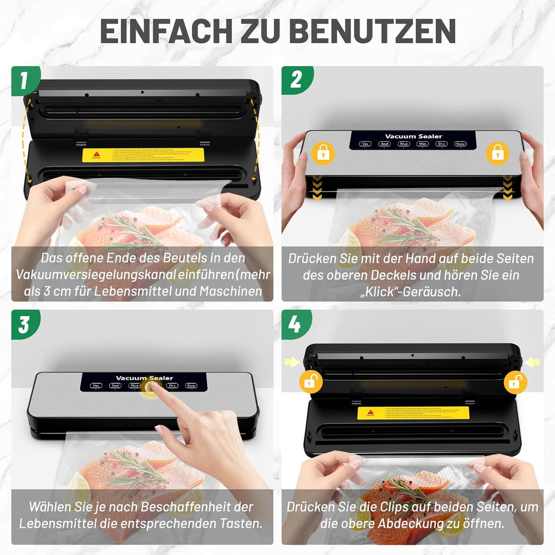 Raycial Vakuumiergerät für Lebensmittel, 6-in-1 Vakuumierer | Mit 10 Vakuumierbeuteln, 6 Modi, Trock