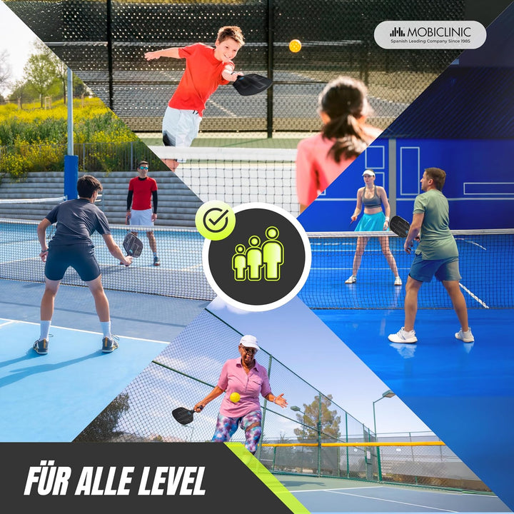 Mobiclinic®, Pickleball-Set, Fiberglas-Schläger, Bälle für Drinnen und Draussen, Tragetasche, Ergono
