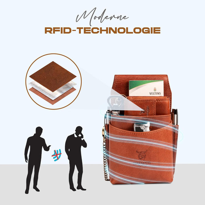 MATADOR Leder Profi-Kellner-Set Kellner-Geld-Börse-Tasche-Portmonnaie mit Kette Gastro Geldbeutel Ta