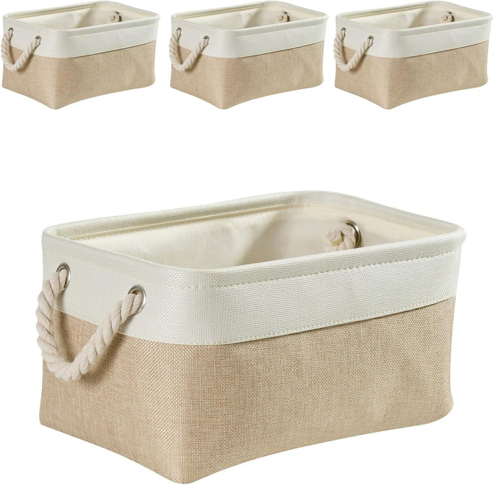 Mangata Grosse Aufbewahrungsbox 4er Set, Canvas Stoff Aufbewahrungskörbe mit Griffen für Schränke, K