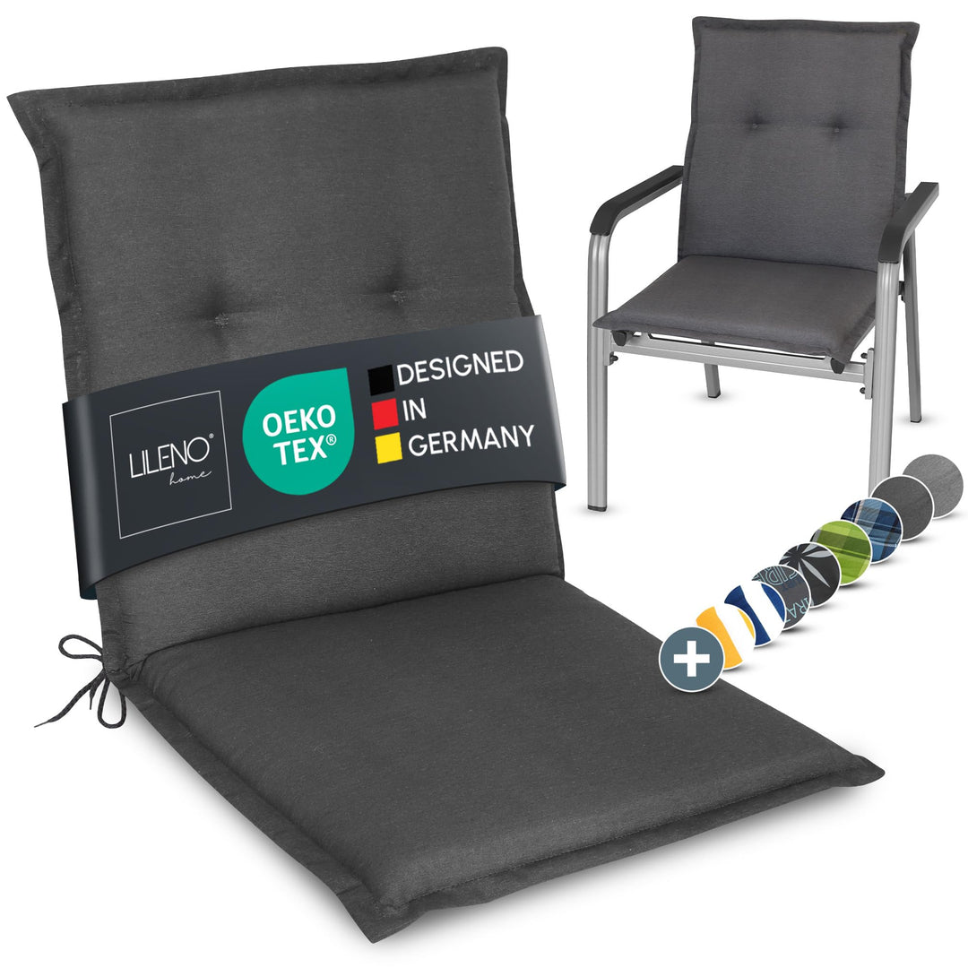 LILENO HOME Gartenstuhl Auflagen als [1er Set - Niedriglehner] in Uni Anthrazit (Tami) - Bequeme Lie