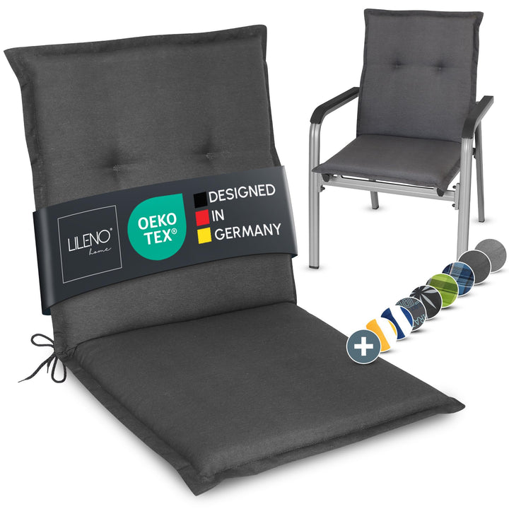 LILENO HOME Gartenstuhl Auflagen als [1er Set - Niedriglehner] in Uni Anthrazit (Tami) - Bequeme Lie