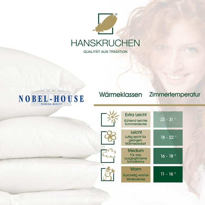 Hanskruchen Nobel House Luxus Daunendecke, Leicht, 90% Daunen / 10% Federchen, 155 x 220 cm, 155 x 2