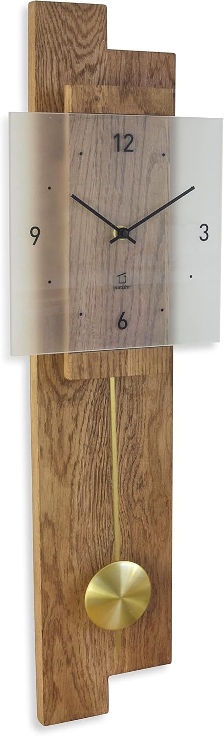 Natuhr Pendeluhr Holz Räucherwald geräuscharm Massivholz Eiche rustikal Mineralglas U.T.S. Uhrwerk M