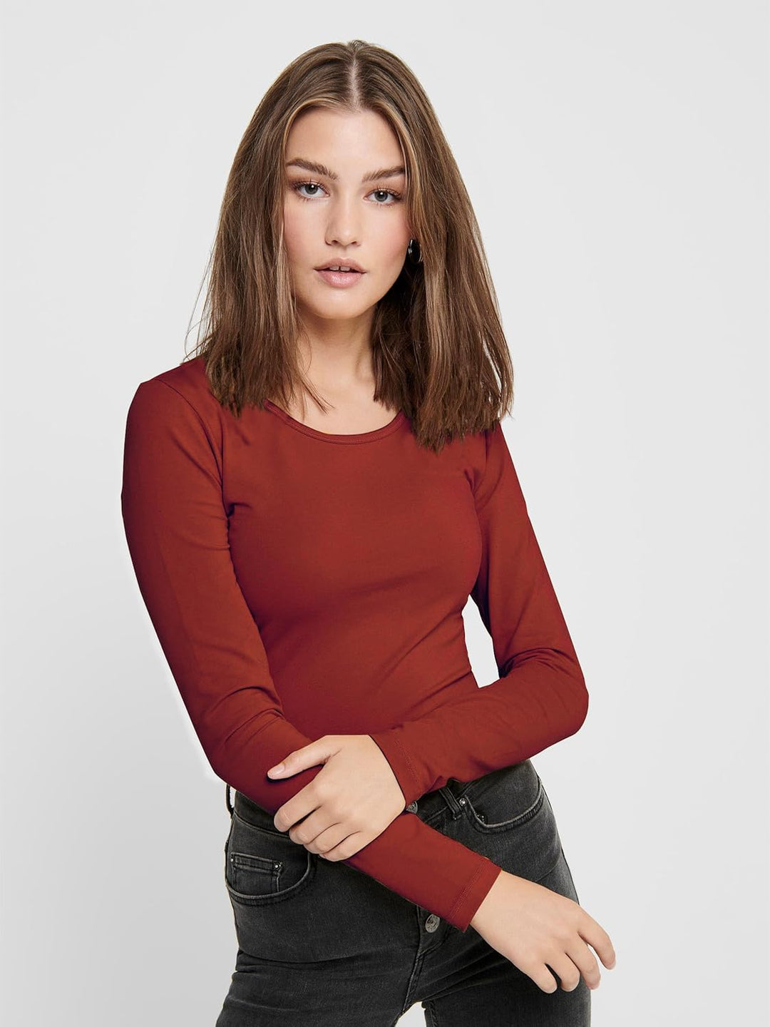 ONLY Damen Longsleeve Onllive Love Life Basic Damen-Shirt M 1x Golden Yellow, 1x Burnt Henna, 1x Kal