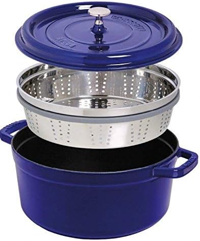 STAUB Gusseisen Bräter/Cocotte, mit Dämpfeinsatz, Rund 26 cm, 5,2 L, Aromaregen Funktion, Für alle H