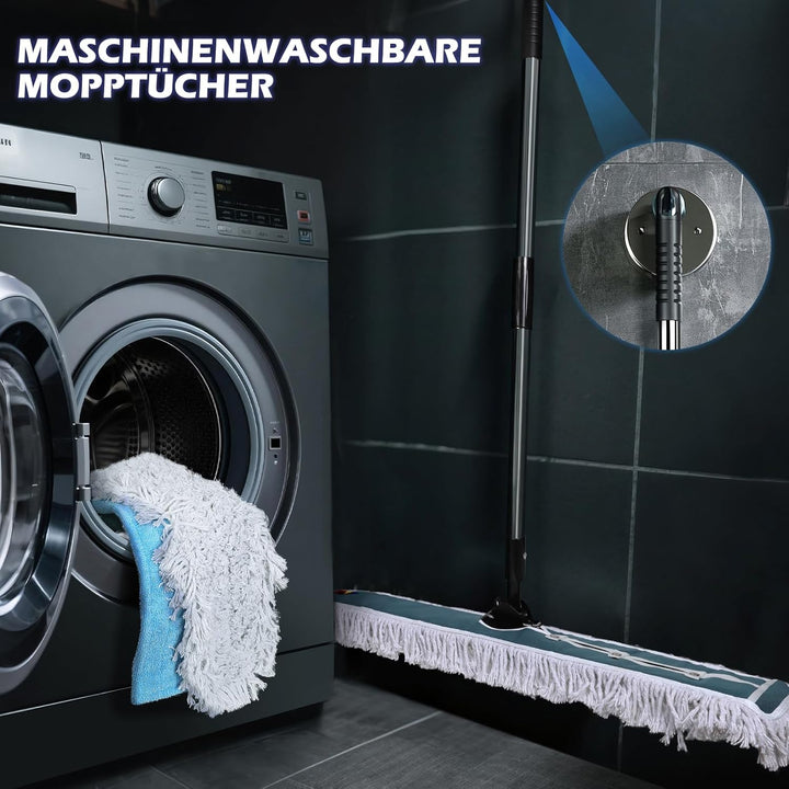 Myiosus Flach Wischmopp, 105cm Breit Gross Flachmopp, Baumwolle & Mikrofaser Mopp mit Edelstahlgriff