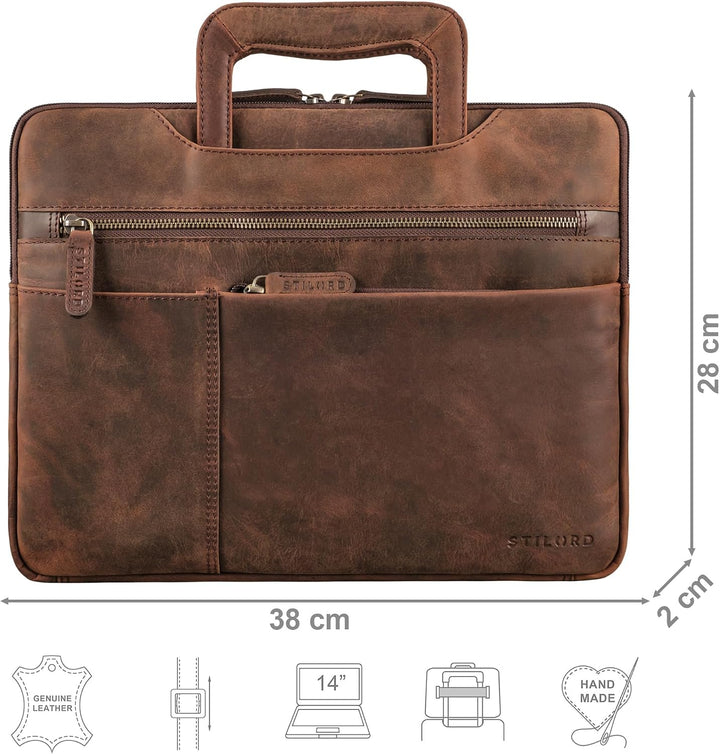 STILORD "Cole Vintage Laptoptasche 14 Zoll Leder Herren Schmal Laptophülle Echtleder Dokumententasch