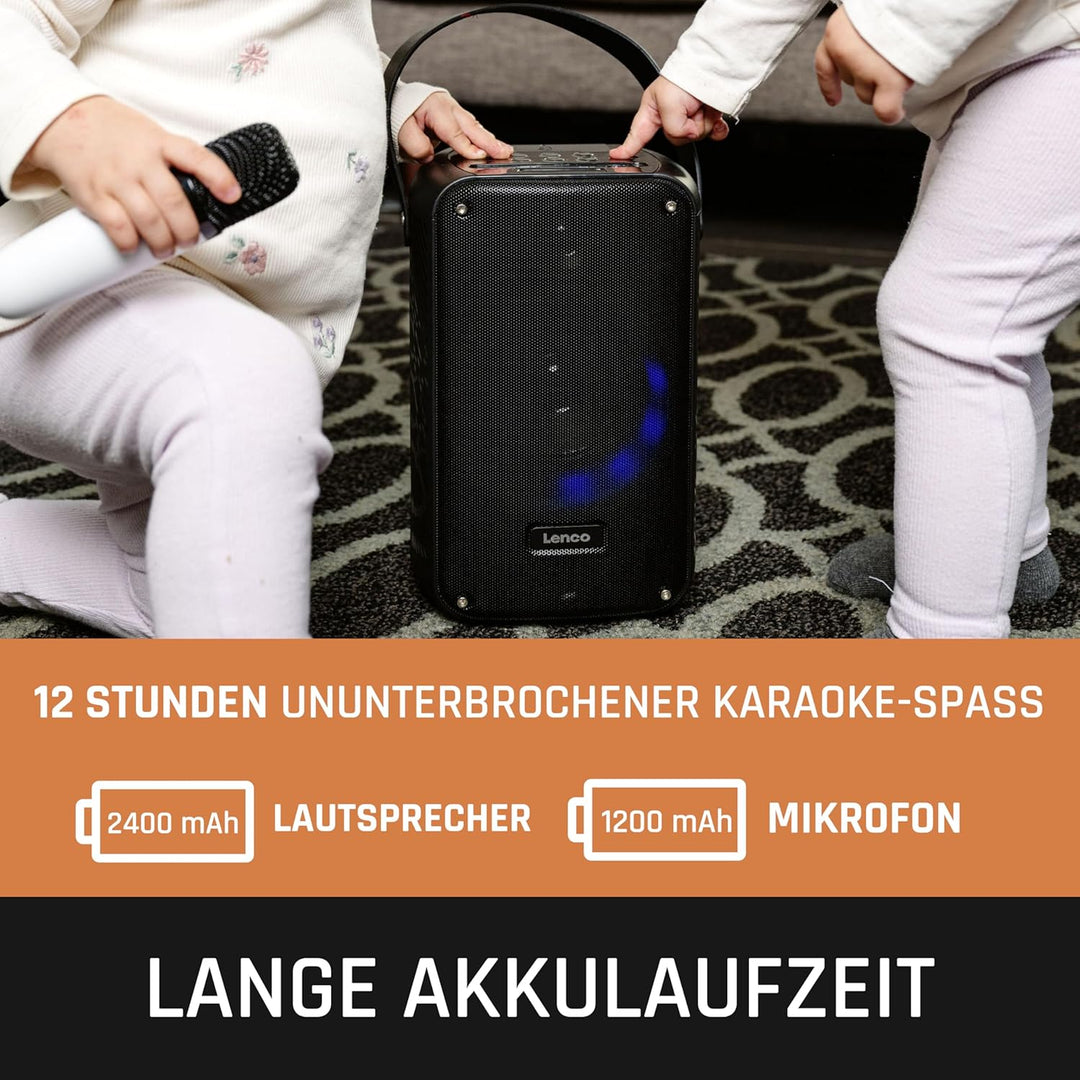 Lenco BTC-060BK - Karaoke-Set mit Bluetooth®, wiederaufladbarem Akku, drahtlosem Karaoke-Mikrofon un